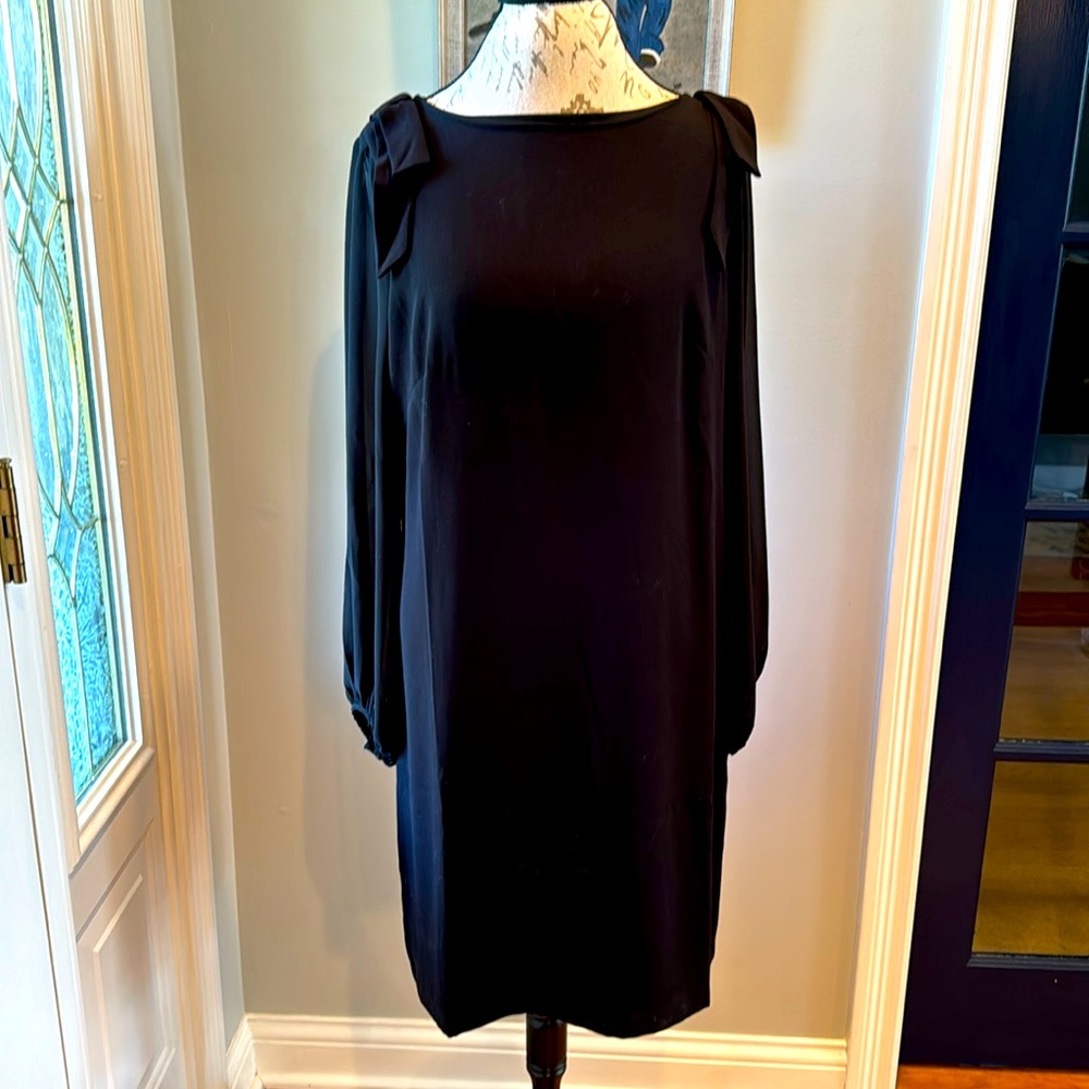 Ann Taylor Black Cocktail Dress with Sheer Sleeves